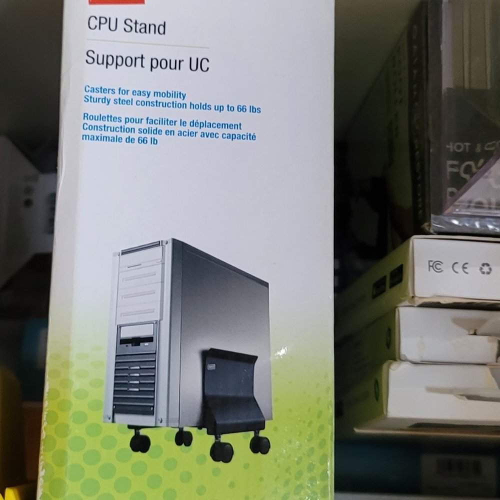 NEW Rolling Staples Adjustable CPU Desktop Metal Stand w/ Wheels